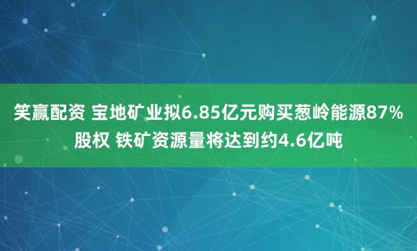 笑赢配资 宝地矿业拟6.85亿元购买葱岭能源87%股权 铁矿资源量将达到约4.6亿吨
